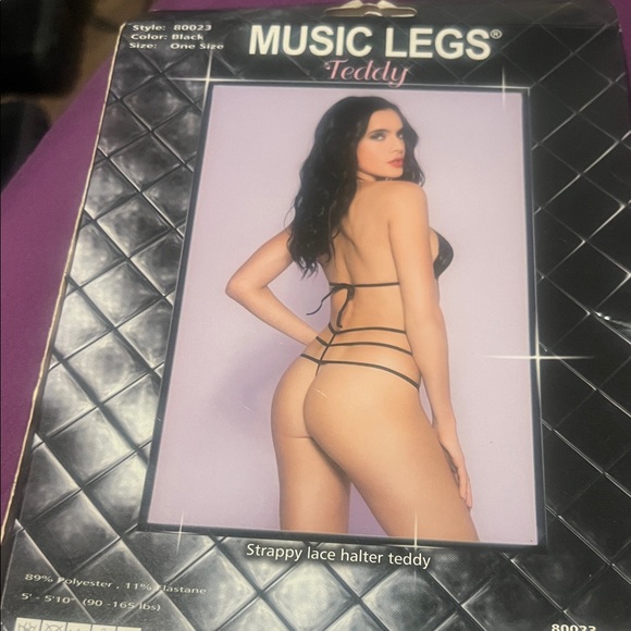 Music Legs Black Strappy Lace Teddy - Picture 3 of 4